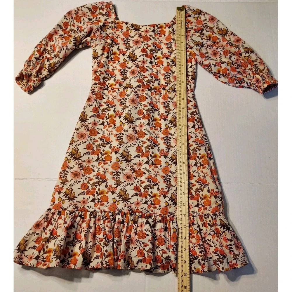 Fall Dress Toddler Girls Orange Pink Brown Floral Bohemian